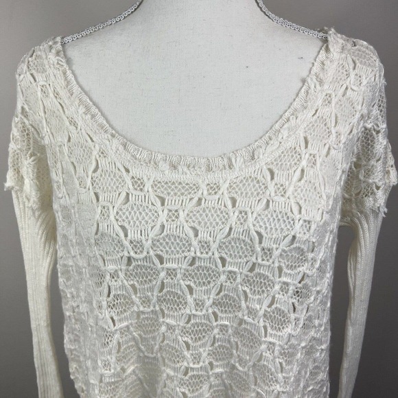 Free People White Open Knit Lace Sweater Size S/P Layered Hem - Picture 2 of 10